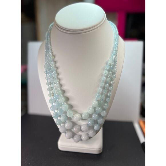 Triple strand aquamarine necklace with sterling silver lobster clasp - Picture 1 of 11